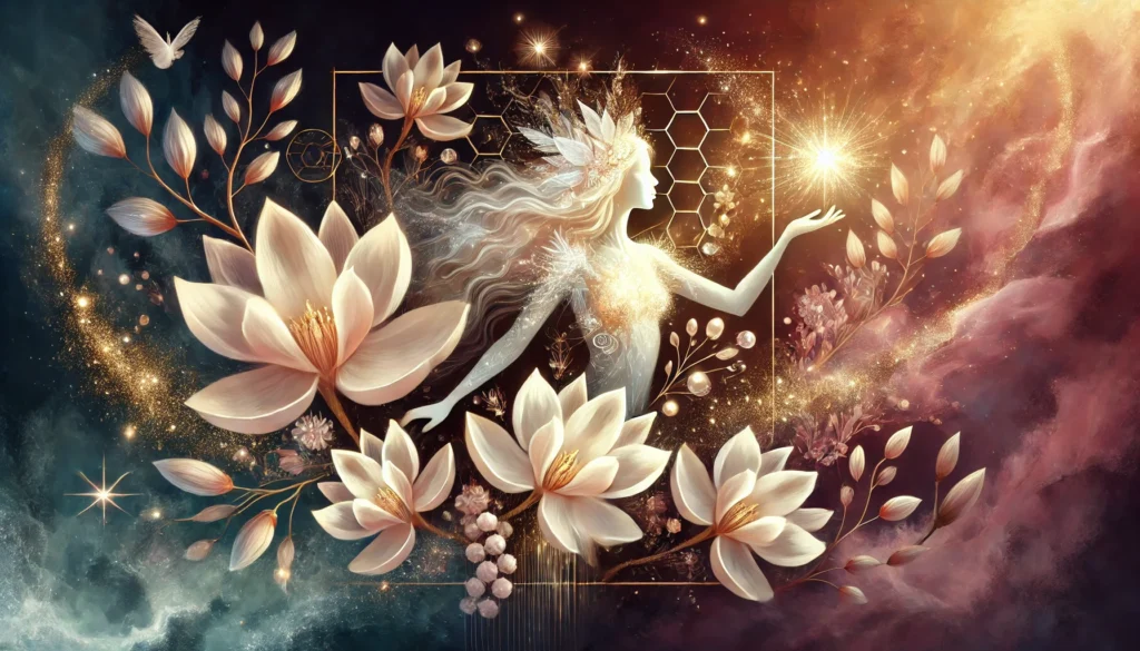 DALL·E 2025 01 31 11.31.15 A deeply mystical and empowering illustration designed for a website portraying the essence of someone named 22She Who Rules with Light22 and embodying